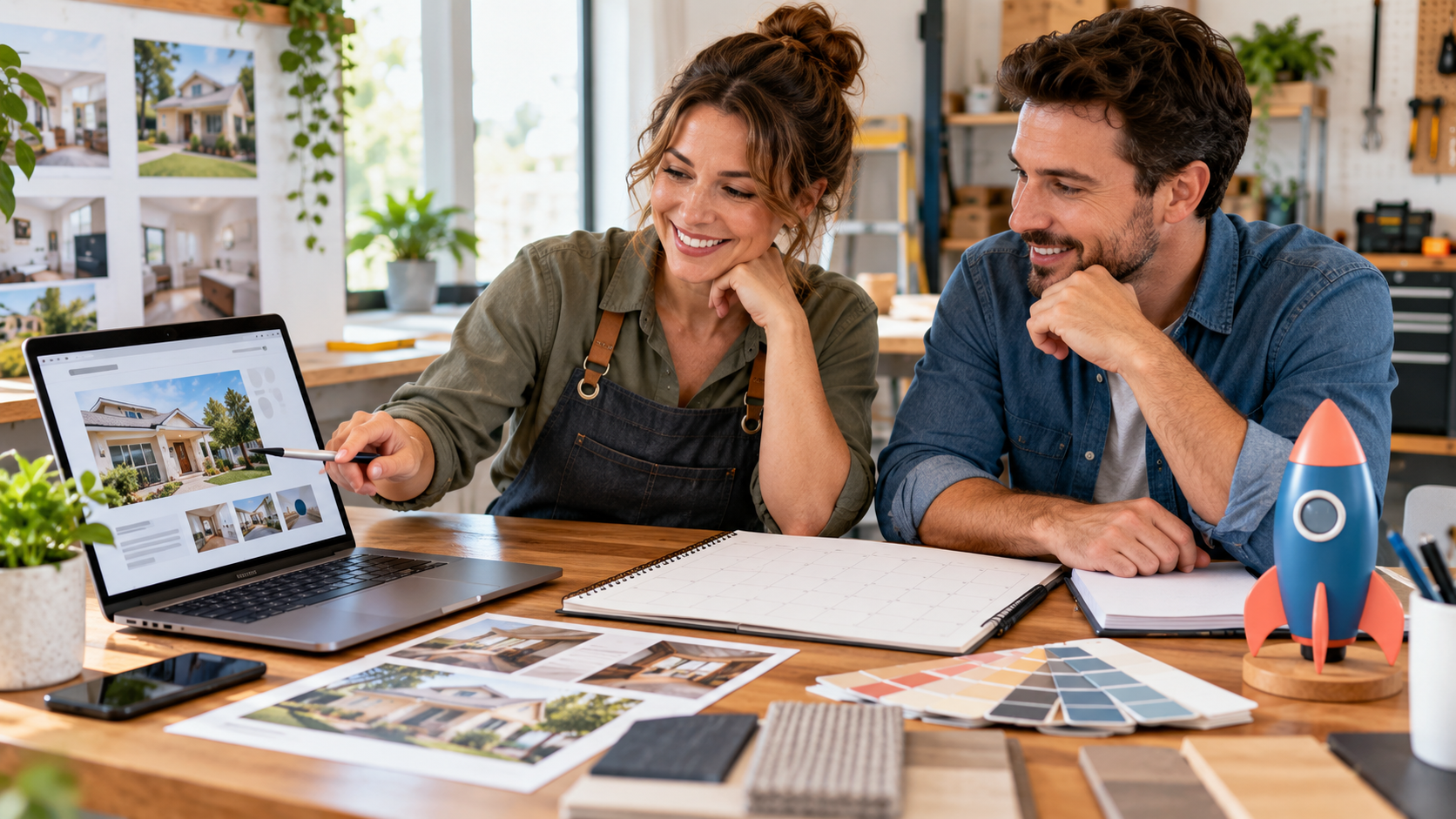 Business owner and collaborator planning a digital-presence launch